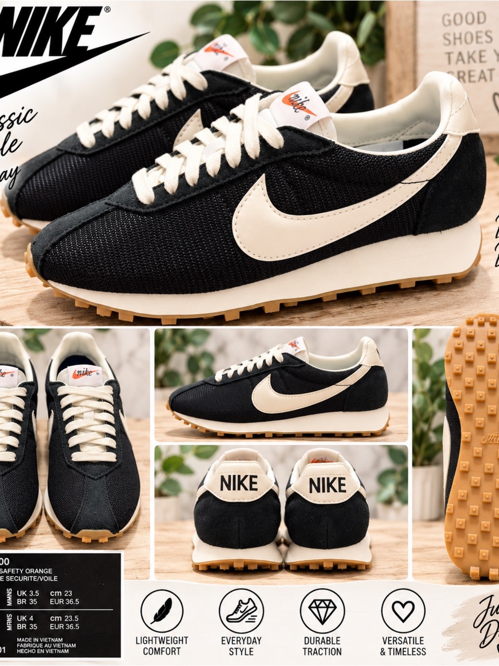 Nike Women’s Black and Cream Retro Runner Shoes
